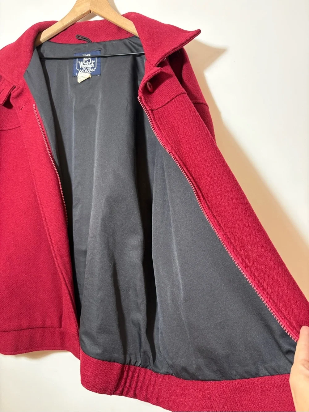 Vintage The Woolrich Womens XL Wool Jacket Coat Red USA Zip Button Lined EUC